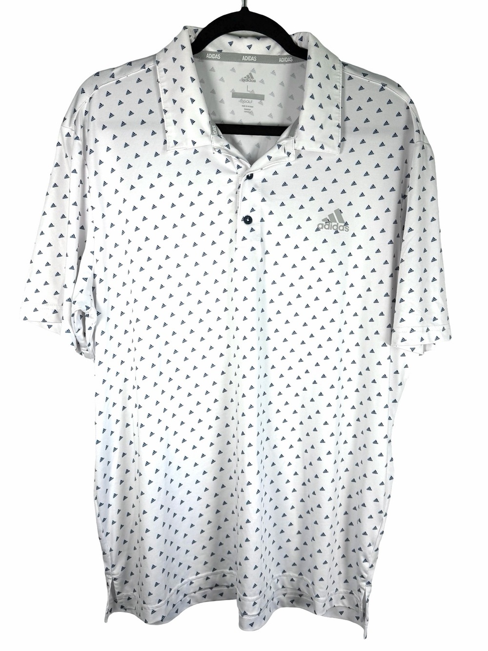 Adidas Men’s White with Blue Allover Print Logo Performance Golf Polo Size Large